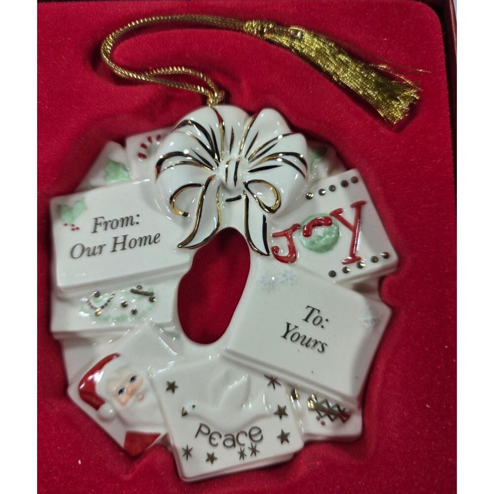 2006 Lenox Annual Christmas Ornament From Our Home To Yours Porcelain Wreath Des